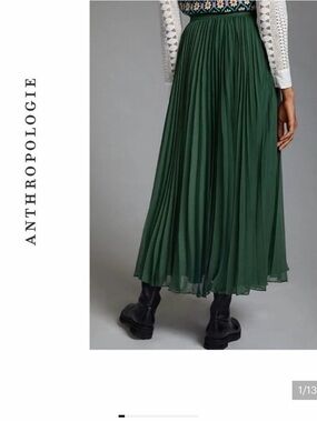 Anthropologie Deep Green Pleated Maxi Skirt